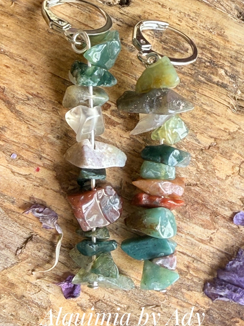 Alquimia Multicolor Agate Chip Dangle Earrings — Green, Blue, Tan, Red